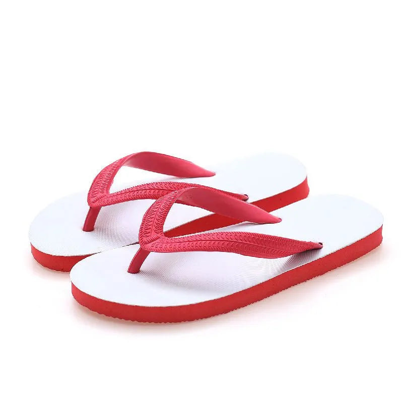Rubber flip-flops with fish label branding in green, red, blue, and black colours showing non-slip sole
