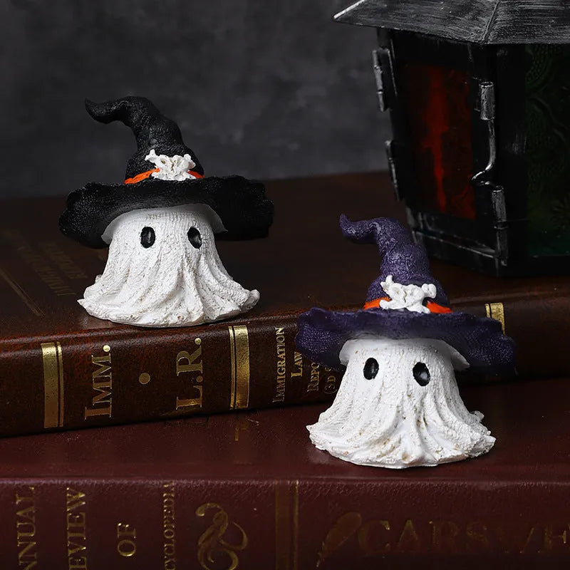 Purple and black resin wizard hat ornaments for Halloween and Christmas decorations