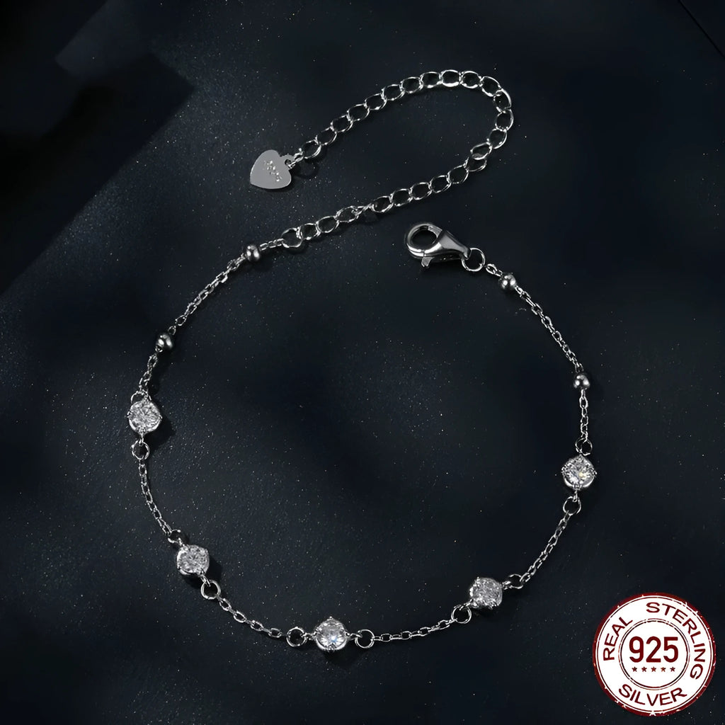 S925 sterling silver bracelet with starry moissanite design and electroplated finish, colour MSB010, single women's bracelet