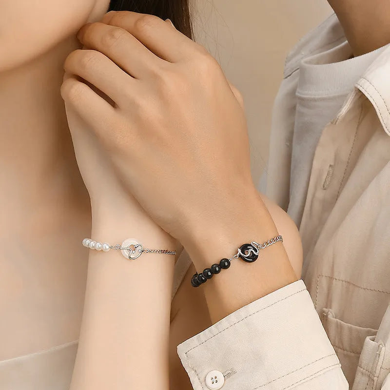 925 sterling silver couple bracelet with snake zodiac design and secure buckle in new Chinese style