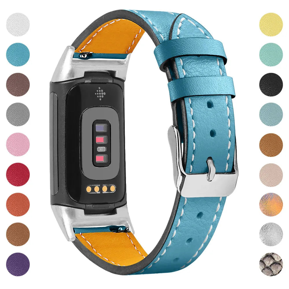 Genuine leather strap for Fitbit Charge 5 and Charge 6 smartwatch in apricot colour.