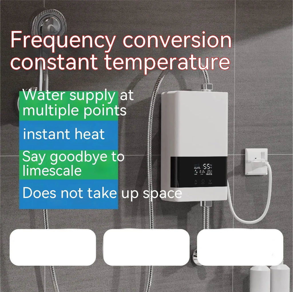 Household instant water heater with LED touch screen display in gold, silver or white finish