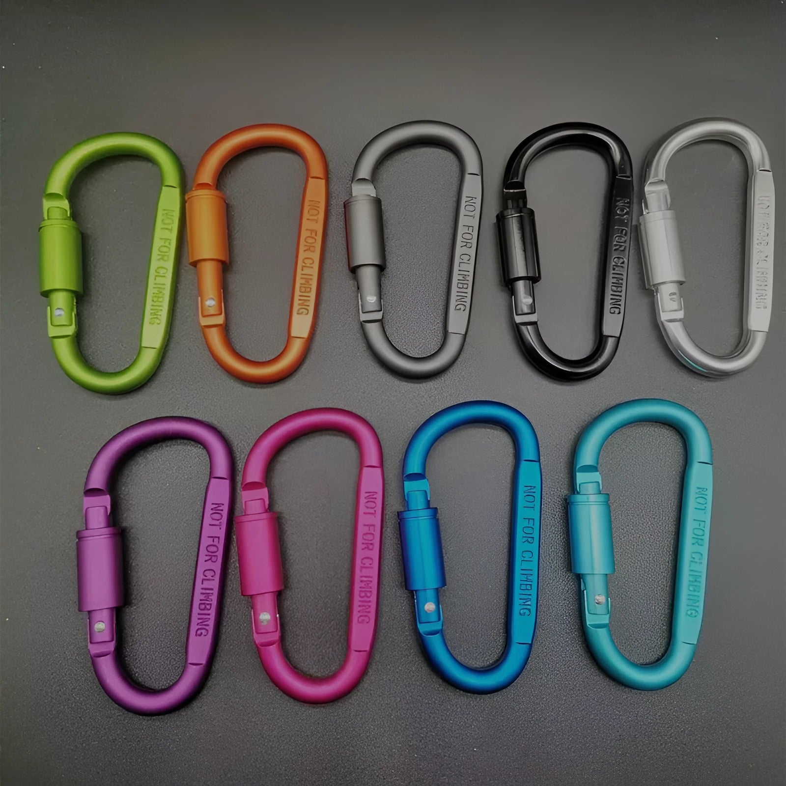 Aluminium D-shaped climbing carabiner with twist lock gate in a selection of colours