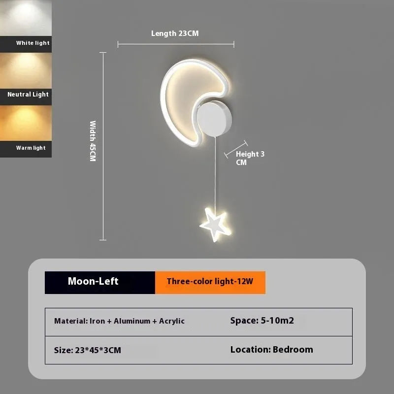 White cloud and five-pointed star children's wall mounted LED night light with three colour settings.