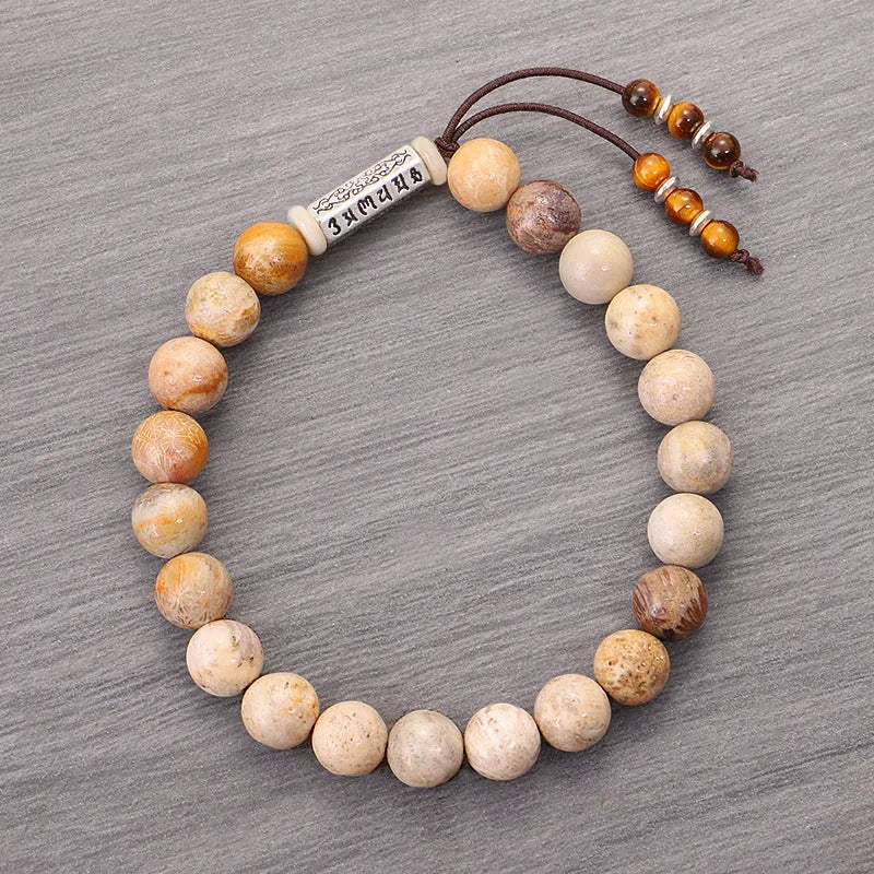 Handmade wood colour stone bead bracelet with retro simple design