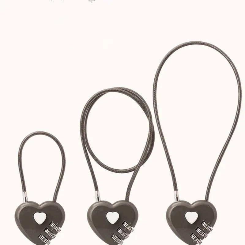 Peach Heart Long Wire Rope Love Lock in multiple colours with adjustable steel cable for bicycle helmet security