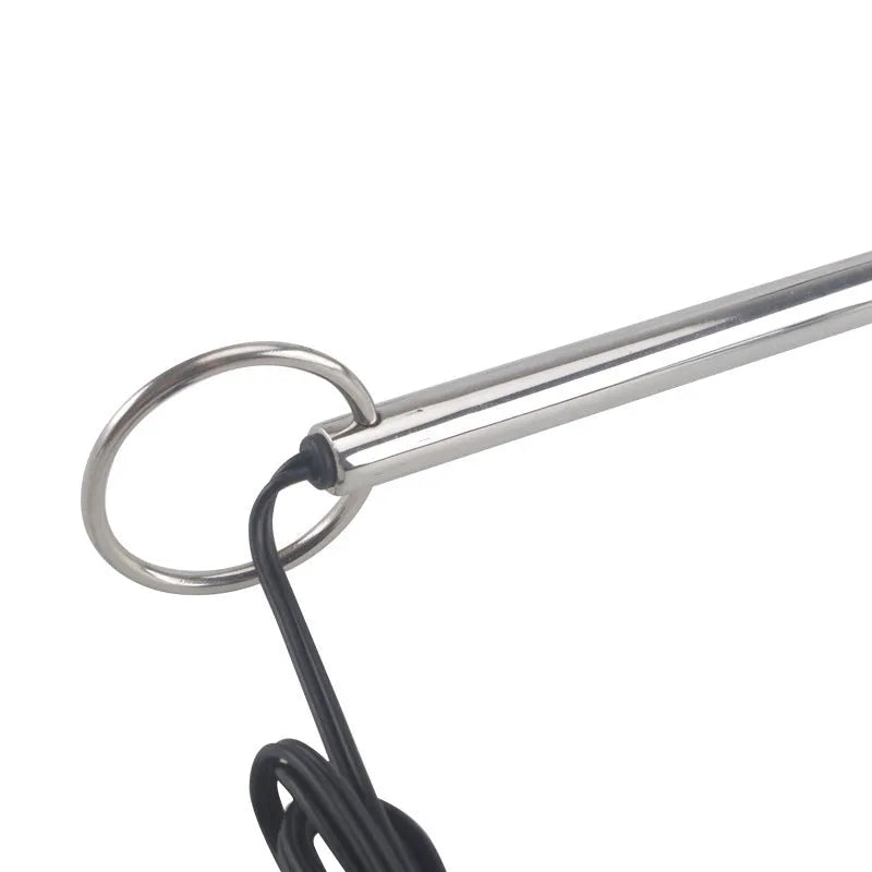Silver stainless steel electric shock couple toy with 25mm, 30mm, and 35mm round heads and 100g single hook