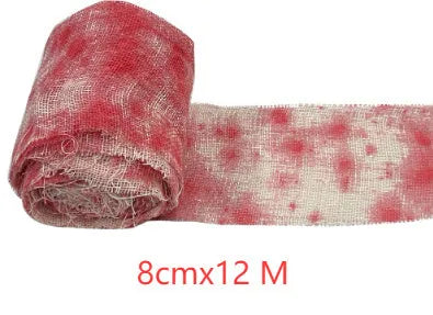 Halloween bloody horror bandage in red colour with 8cm width on a roll for spooky decorations