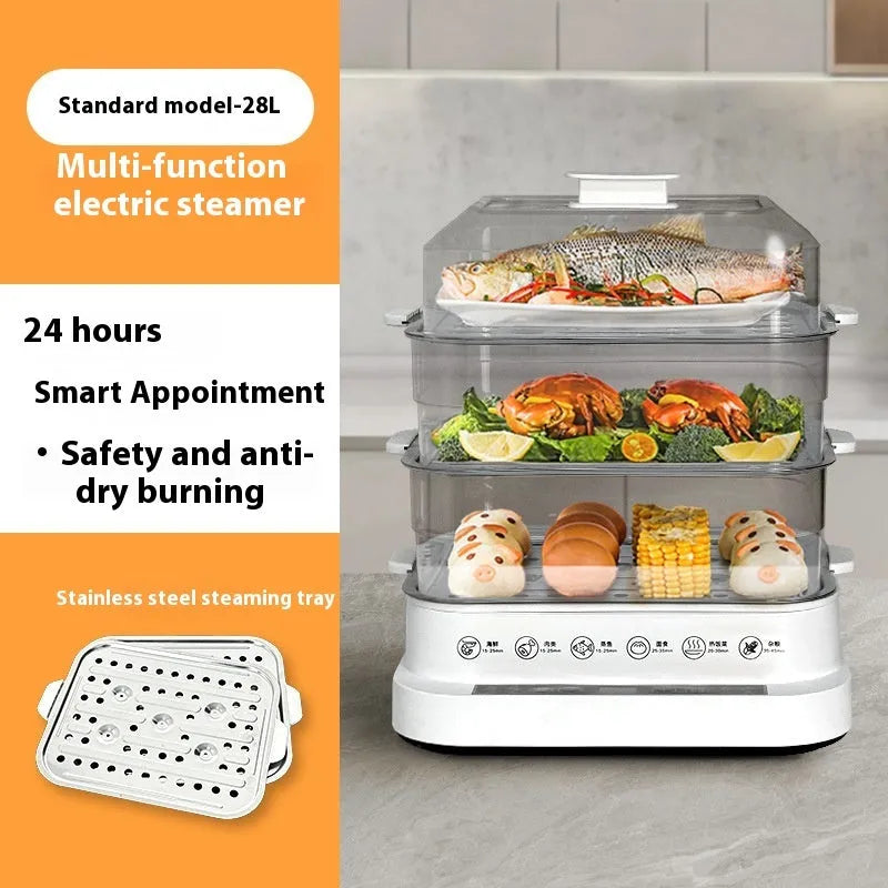 28 litre stainless steel electric steamer with automatic measuring function and PP liner