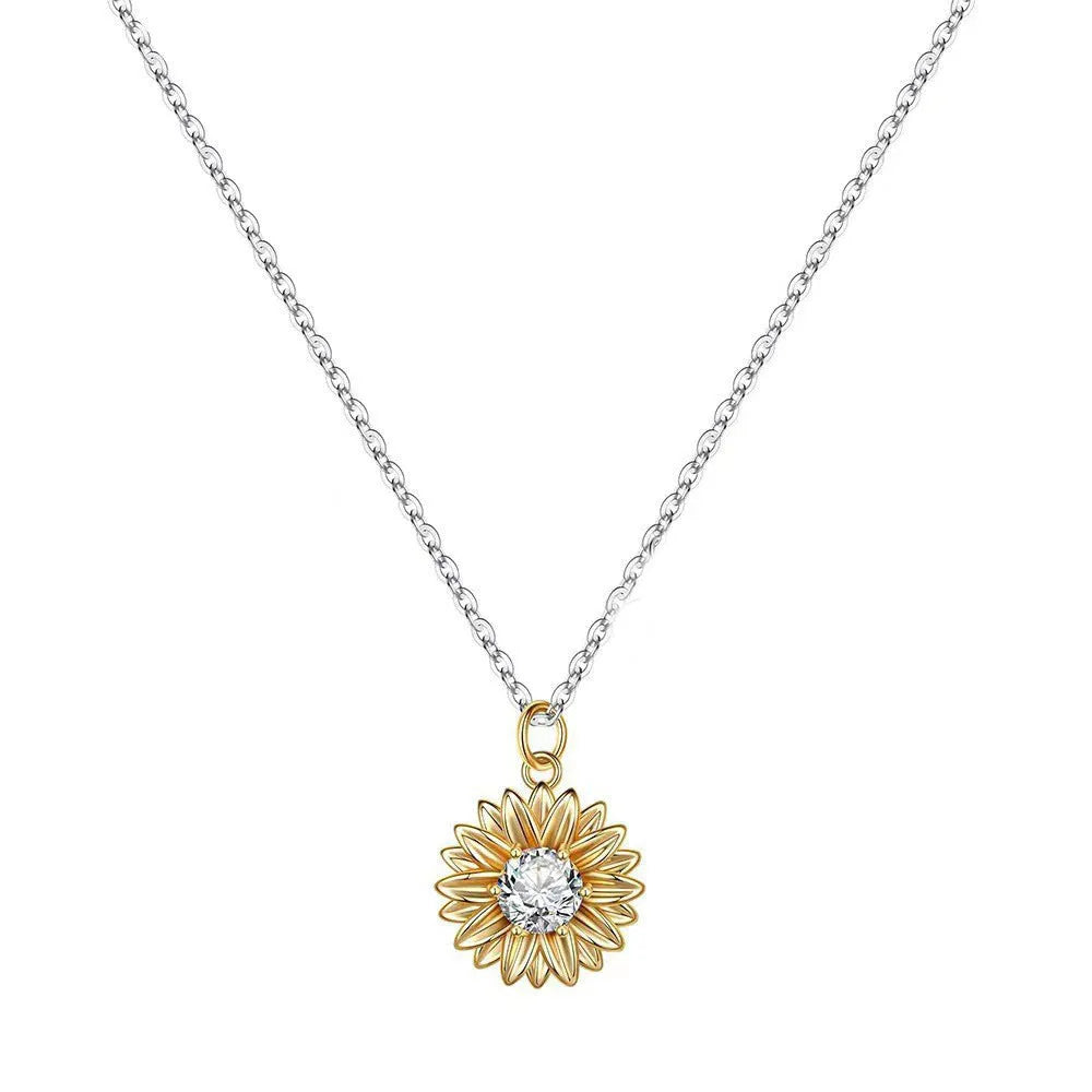 925 silver sunflower necklace with geometric daisy pendant on adjustable cross chain