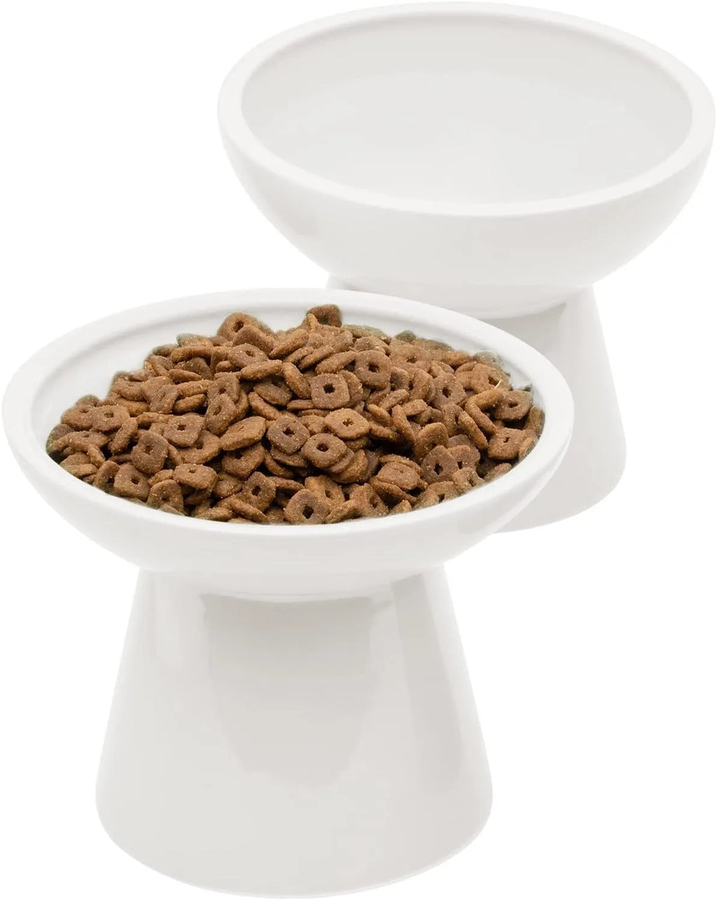 Ceramic elevated cat food bowl with wide shallow 16cm design in blue colour