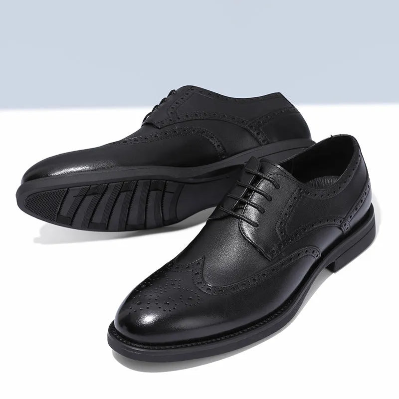 Men's black and brown brogue business shoes made from PU leather for formal wear