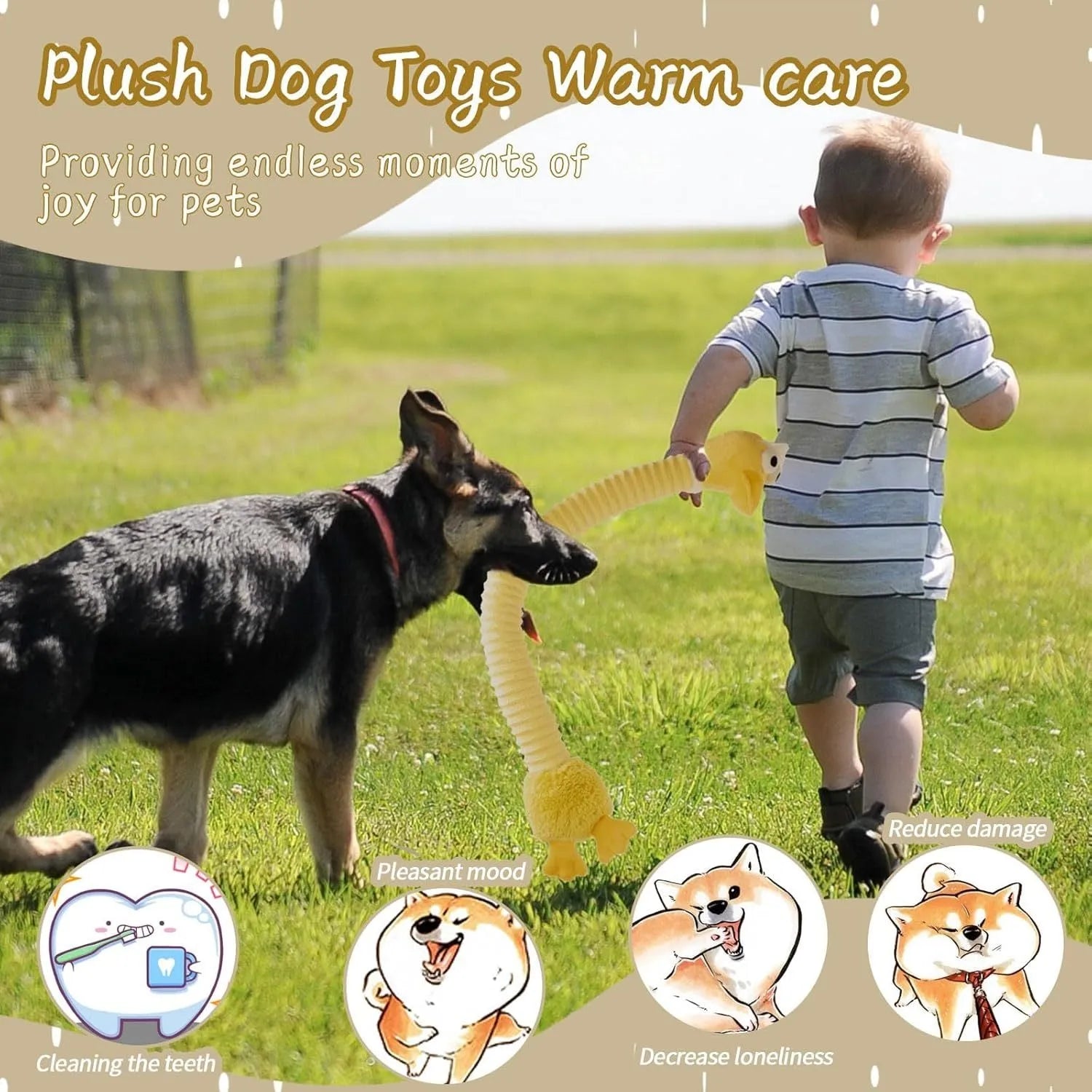 Brown plush dog toy with crinkle sounds and foldable design for interactive play