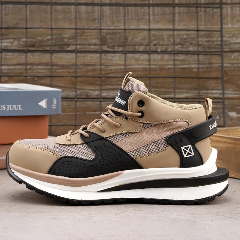 Low-top steel toe safety shoes with lace-up front and rubber sole in black, brown, or grey