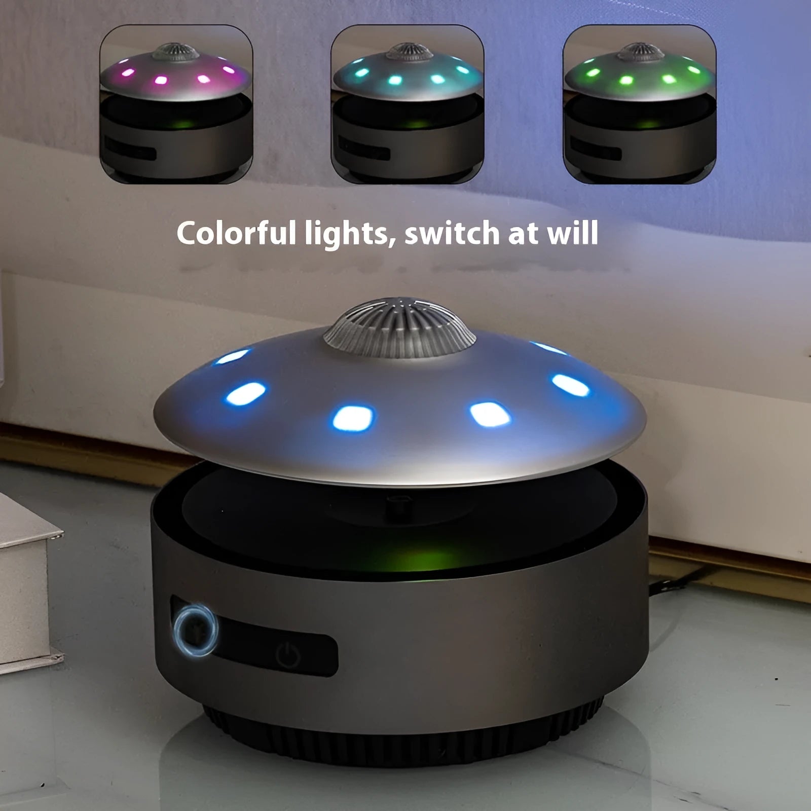 Automatic lifting magnetic levitation Bluetooth speaker floating above charging base