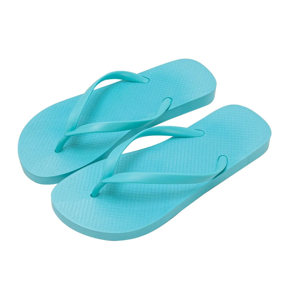 Orange foldable beach slipper with hollow out non-slip PVC sole, shown next to its folded size.