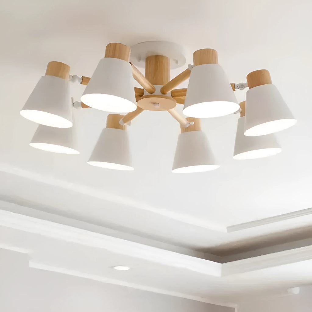 Nordic style Macaron ceiling pendant lamp with multiple light heads in ironwood construction