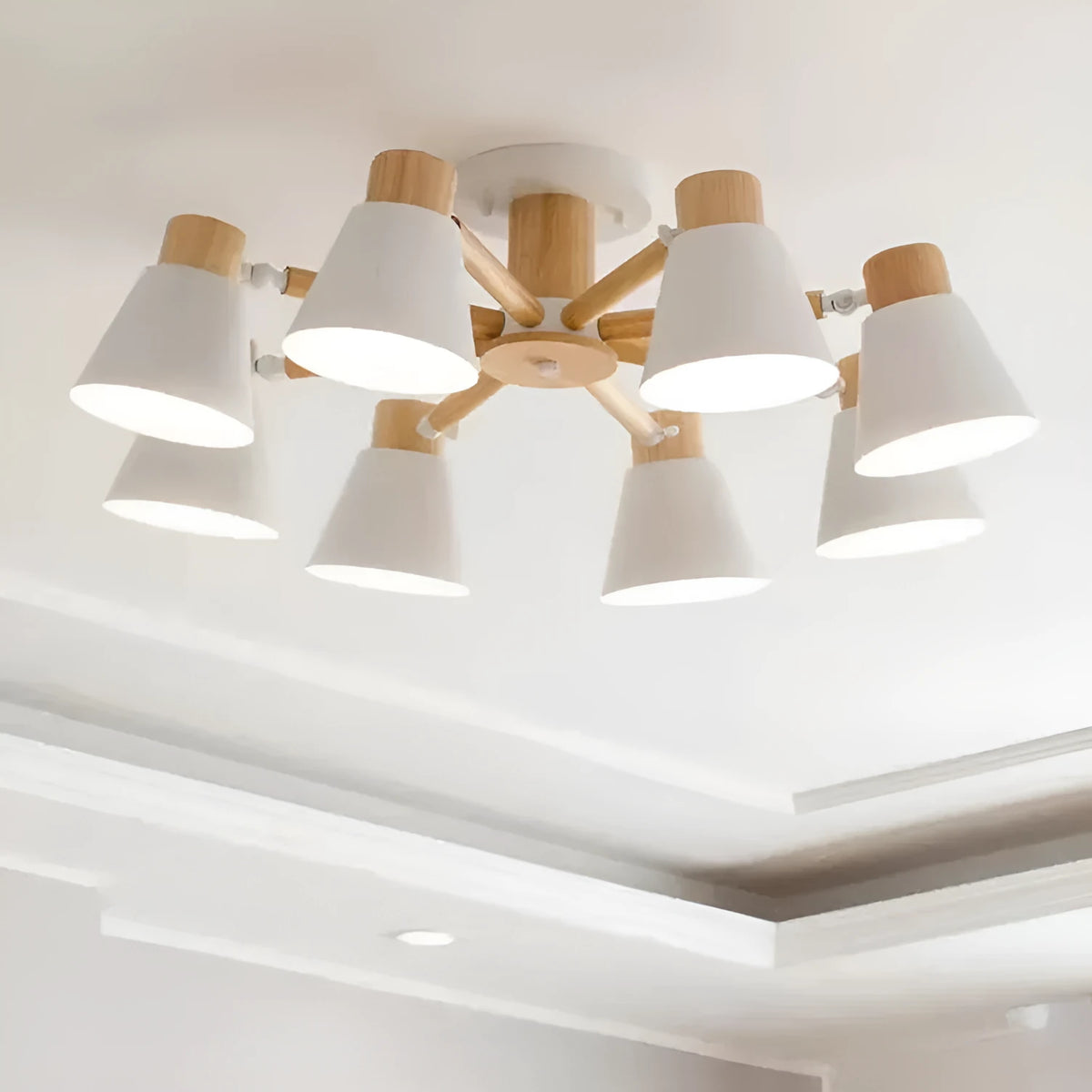 Nordic style Macaron ceiling pendant lamp with multiple light heads in ironwood construction