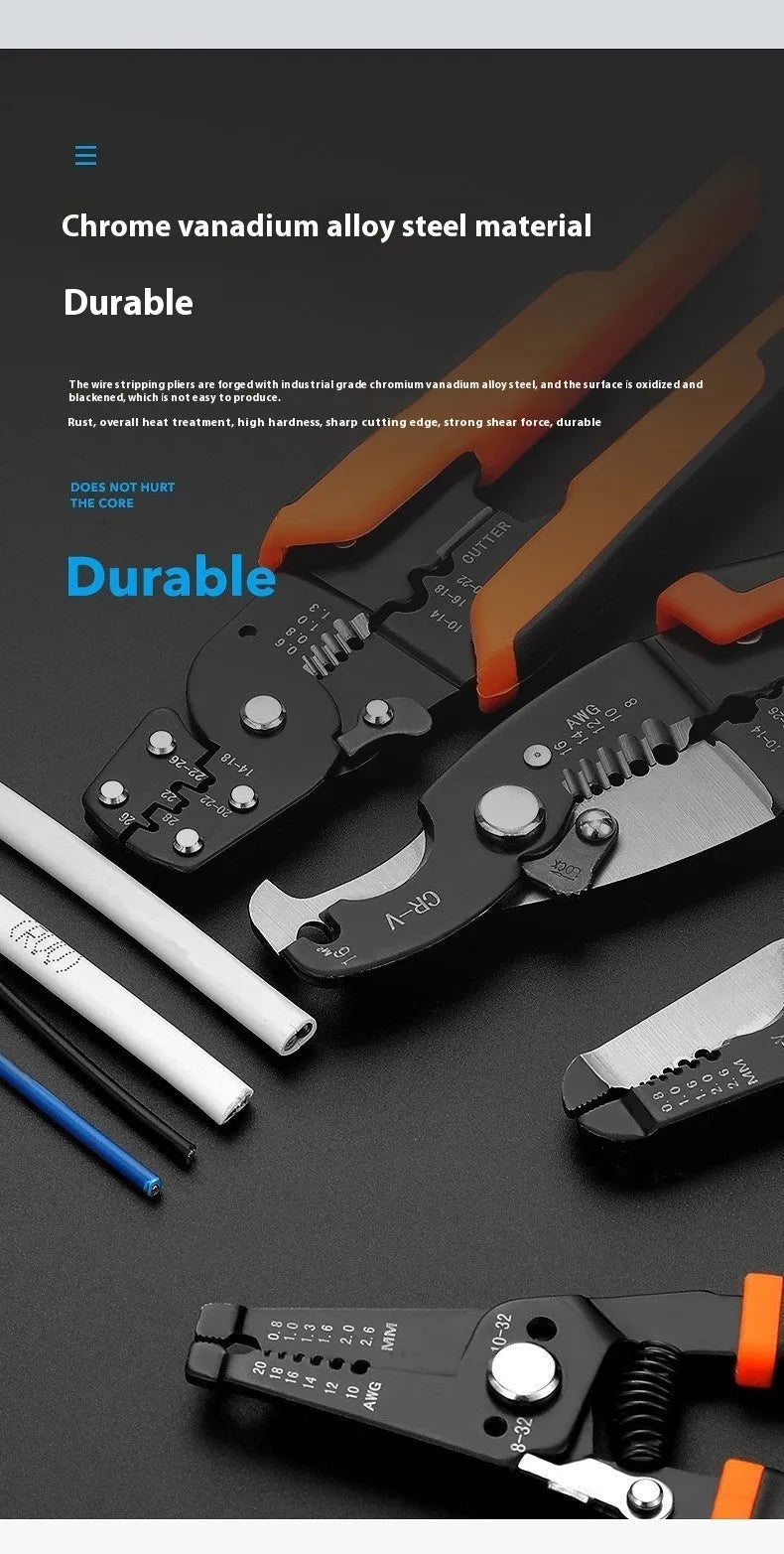 Fully automatic wire stripping pliers tool with high carbon steel blade for electrical cable preparation