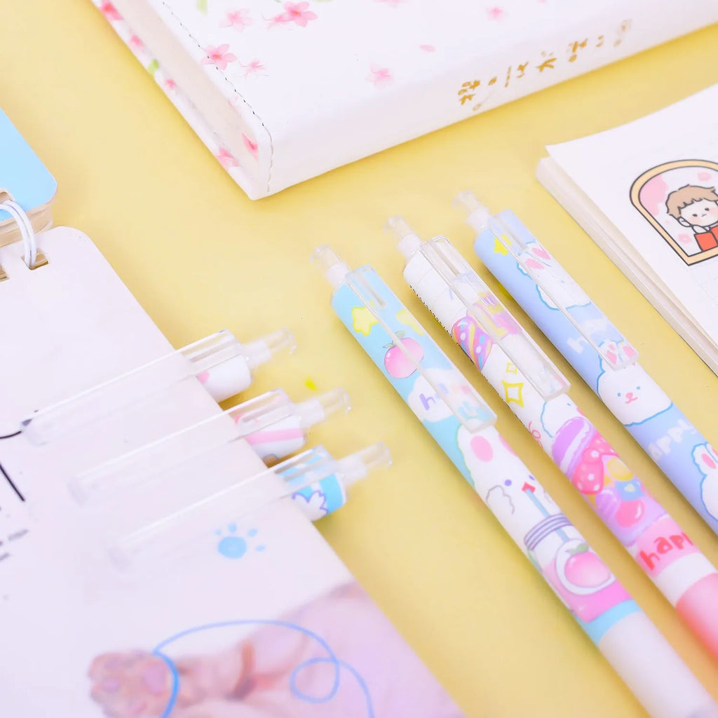 Cartoon bunny design writing pens pack of six with 0.5mm tips