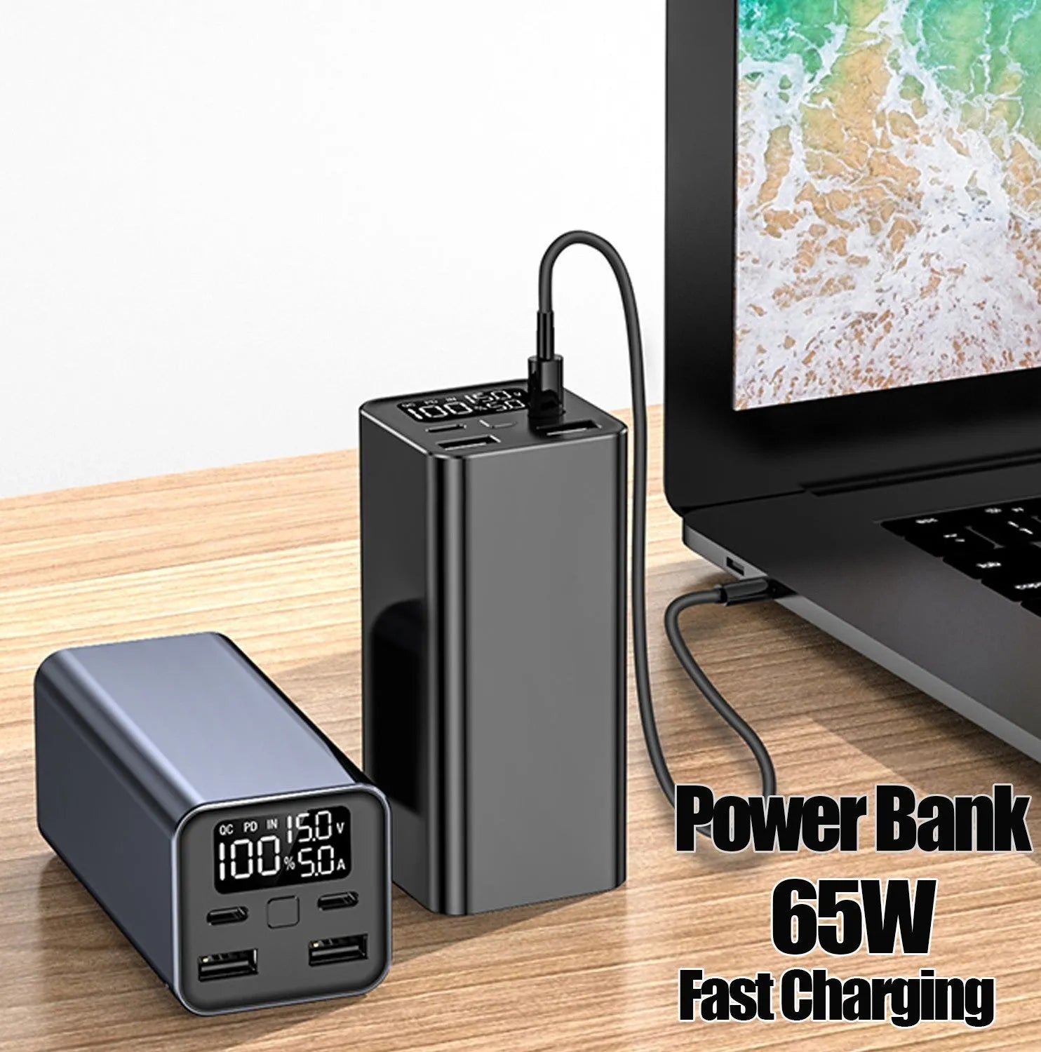 65W metal portable charging bank with 20000mAh capacity for laptop charging