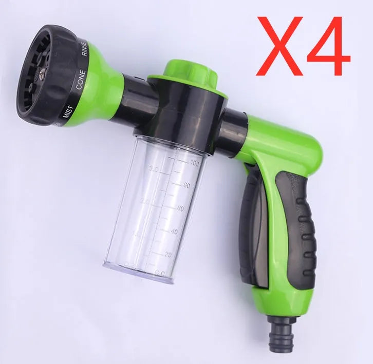Green high-pressure foam spray gun for car washing with adjustable nozzle and multiple spray patterns