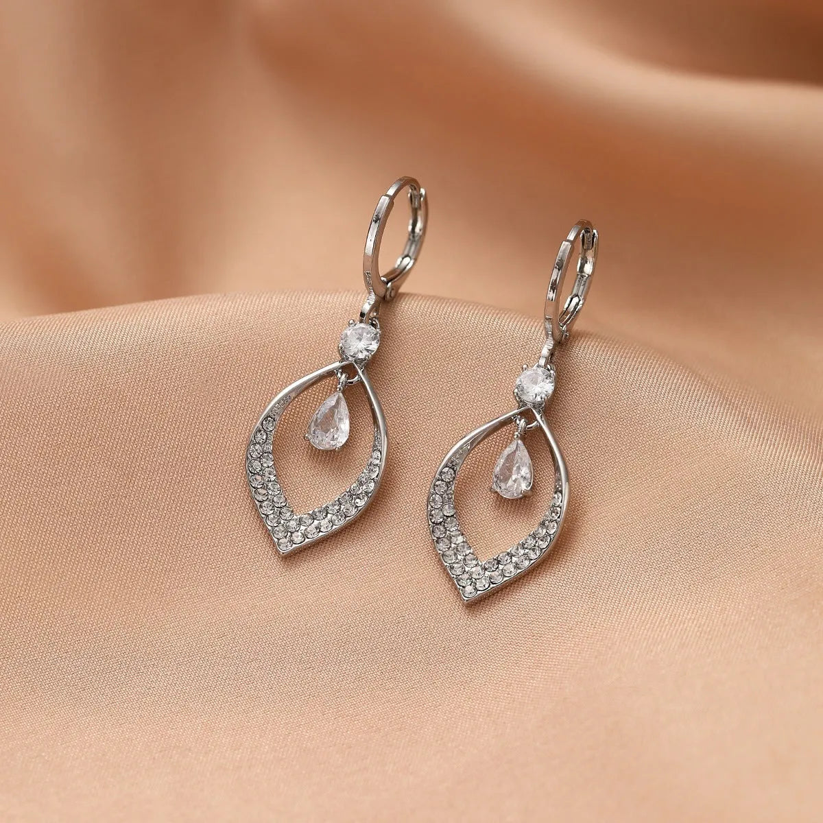 Women's copper zircon water drop tassel earrings with gold or silver thickened buckles