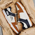 Youth fashion sneakers with lace-up closure in Rainbow White Blue and White Rice colours for outdoor casual wear