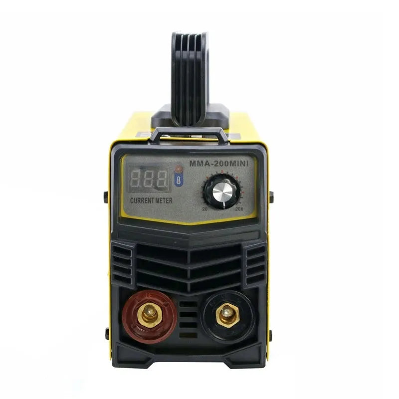 MMA-200MIN 220V DC inverter welding machine with welding tongs, grounding clamps, face shield, and brush hangers