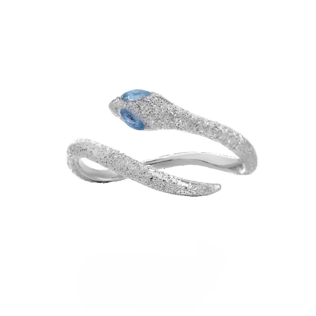 Silver electroplated snake ring with adjustable opening and platinum colour finish