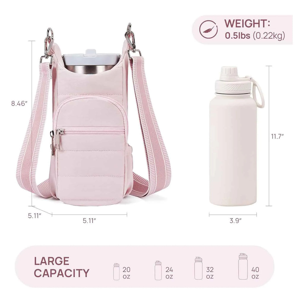 Cloth water bottle bag for bicycles in black, pink, or beige colours