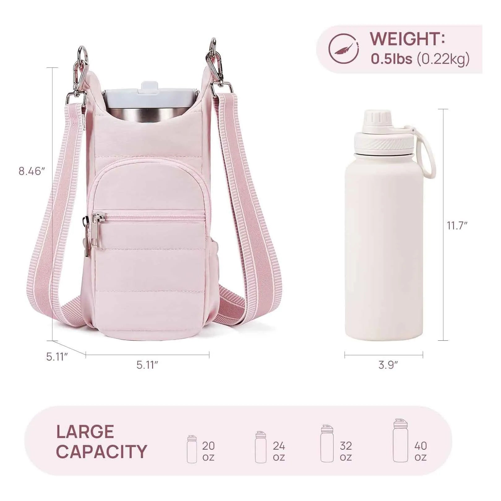 Cloth water bottle bag for bicycles in black, pink, or beige colours