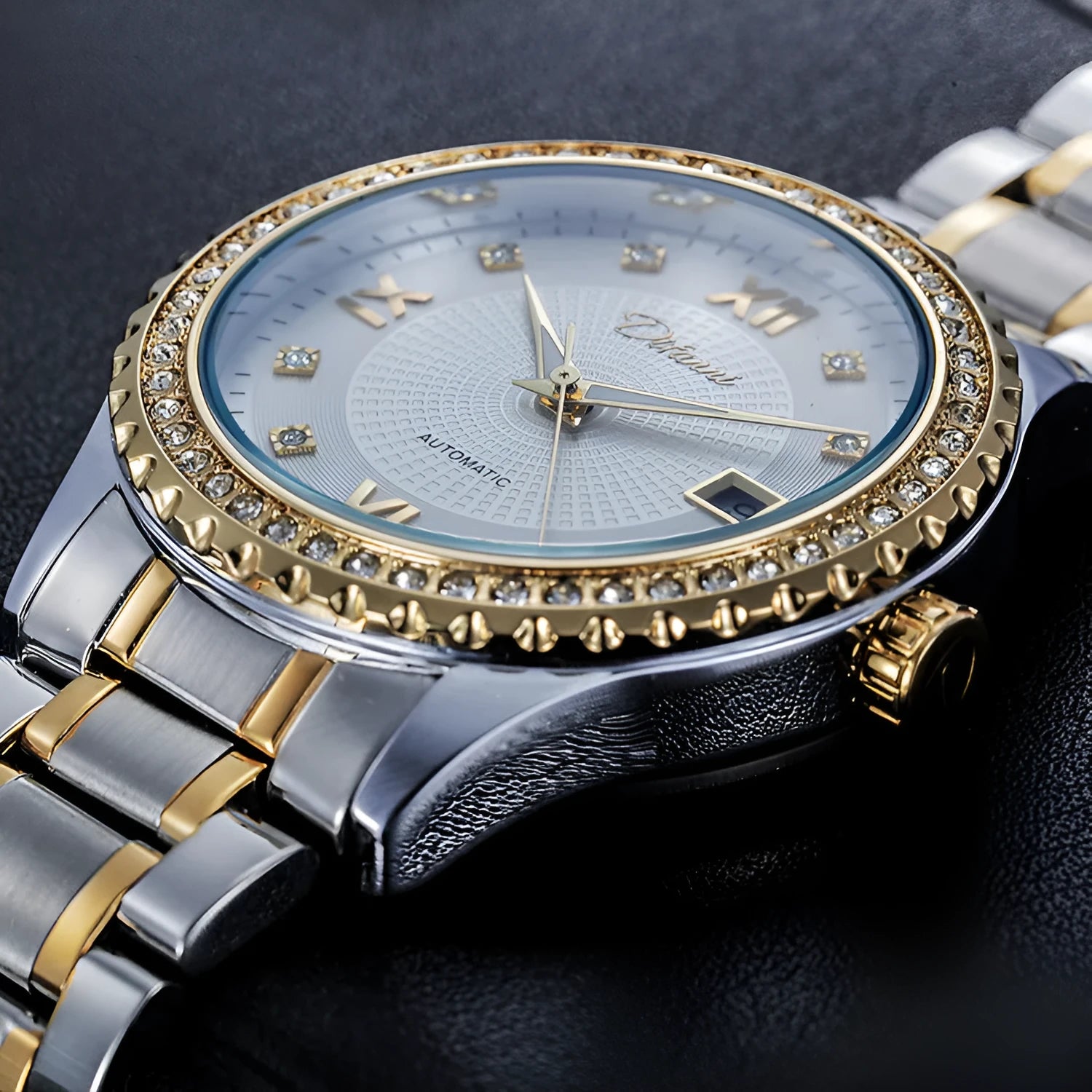 Men's gold automatic mechanical watch with white dial and waterproof luminous features