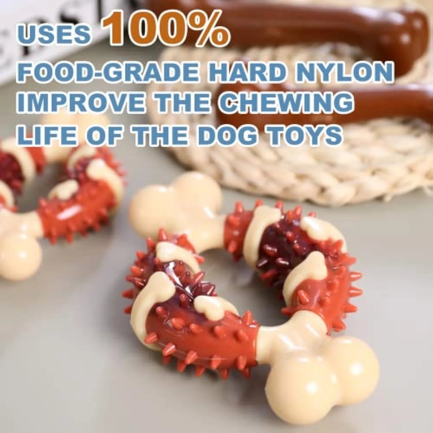 Natural rubber bone-shaped dog chewing toy for dental health in two sizes