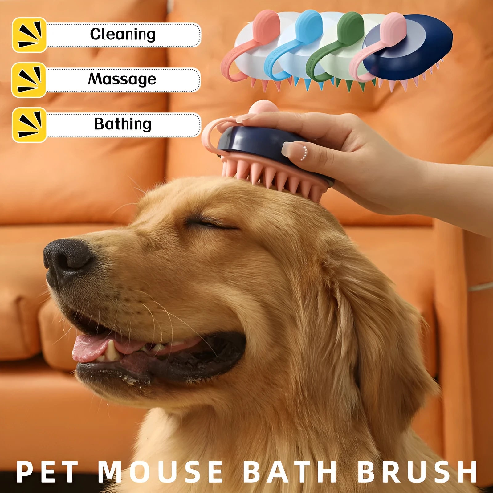 Soft silicone pets hair remover comb and shampoo massage brush handheld grooming tool in blue colour