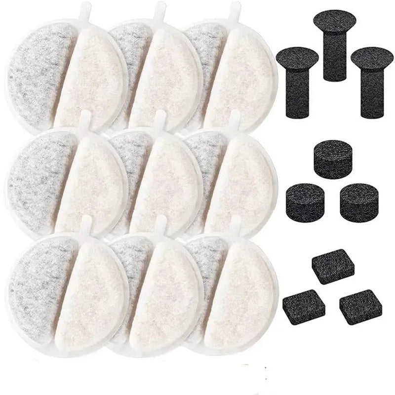 Pet water dispenser filter cartridge with coconut shell activated carbon, available in white or black.