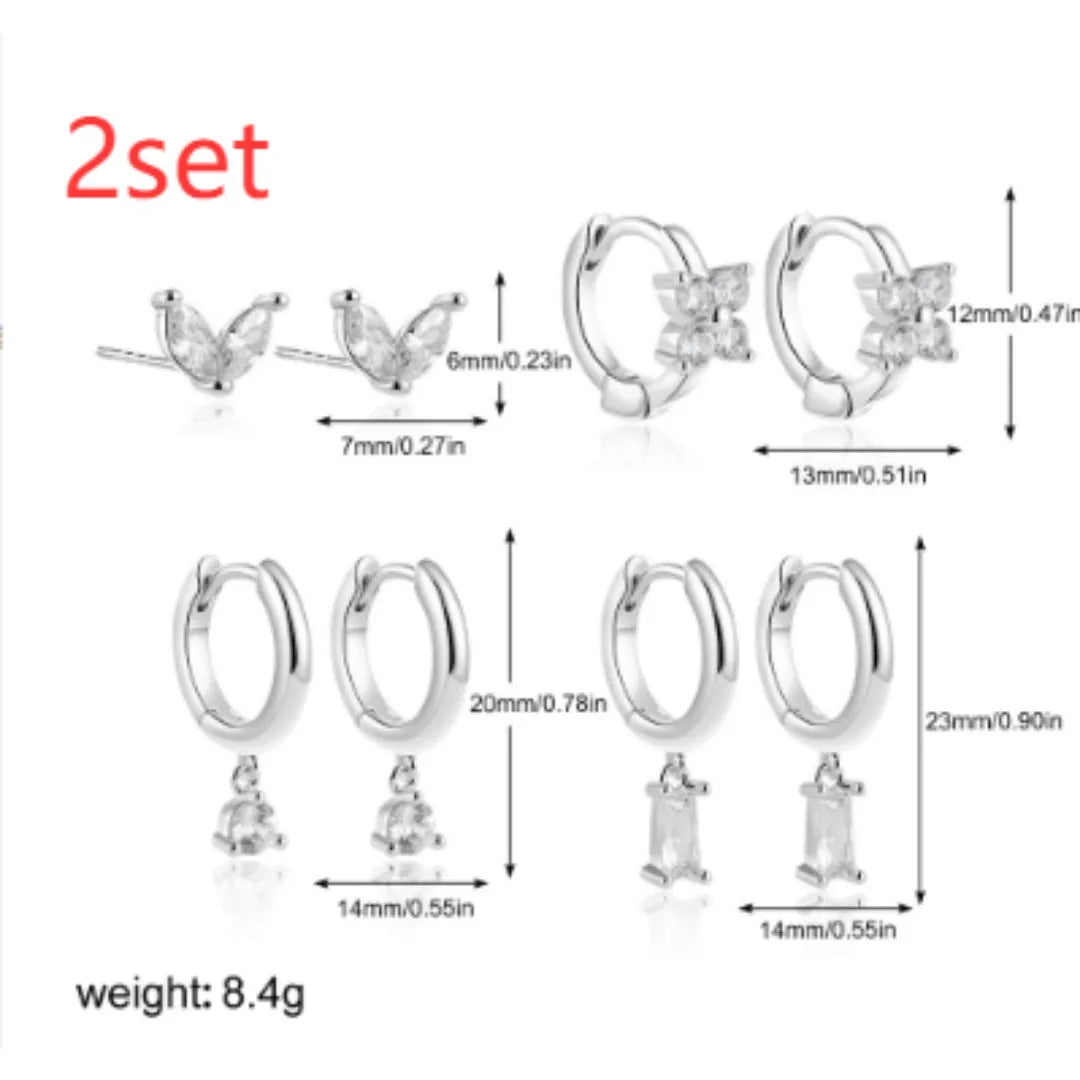 Geometric square earring set for women with zircon accents in gold or silver electroplated finish