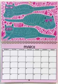 Landscape A4 Cat Wall Calendar for 2024 or 2025 with monthly grids