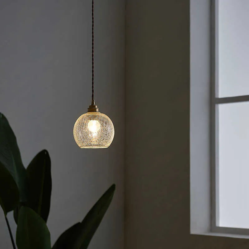 Copper and glass ball chandelier ceiling light with spherical shade