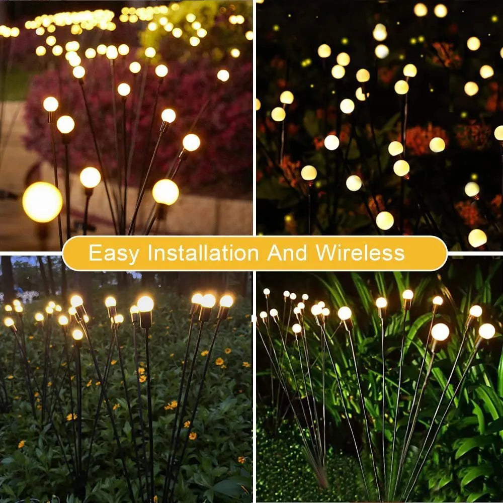 Solar LED firefly garden light with ground spike in warm white or coloured light options