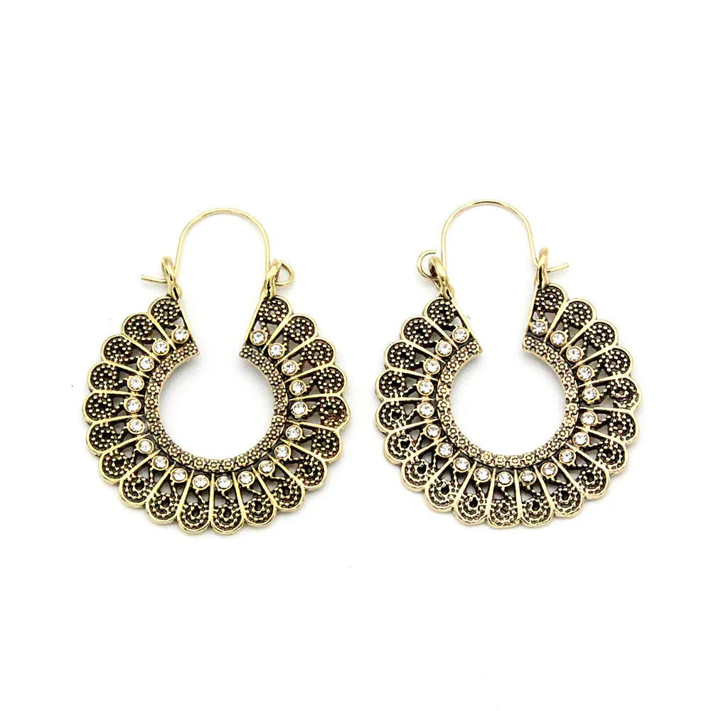 Bohemian ethnic earrings in geometric alloy with plated finish, women's fashion style A, one pair