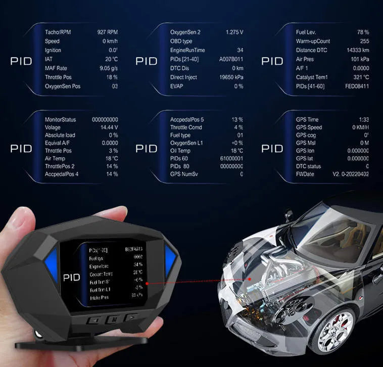 Black vehicle HUD head-up display unit with LCD screen for OBD and GPS connection