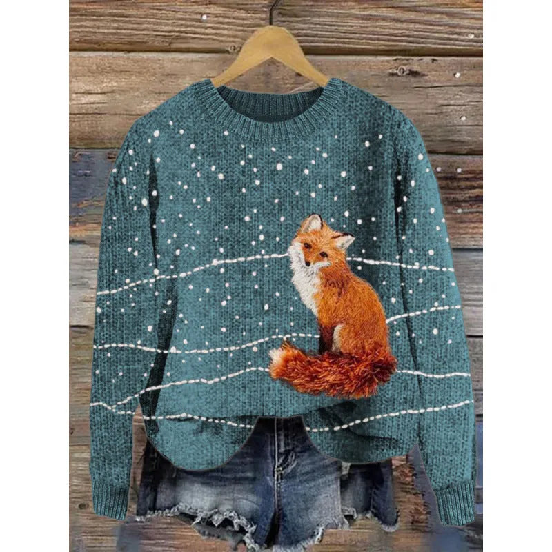 Digital printed little flower pattern round neck sweater in polyester fabric