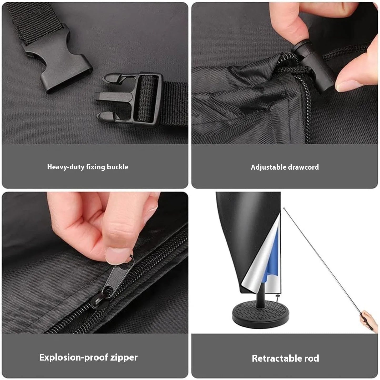 Waterproof outdoor offset banana umbrella cover in Oxford cloth showing black and grey colour options