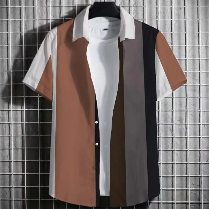 Men's linen short sleeve T-shirt with 3D printed horizontal stripes in multiple colour options.