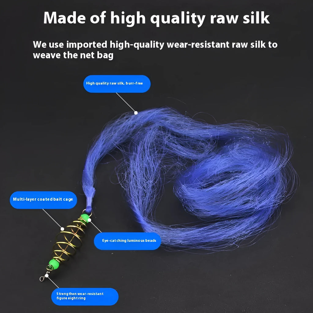 Hand throw fishing net with nylon mesh and metal spring hook, shown in various mesh sizes from 1.5cm to 6.5cm
