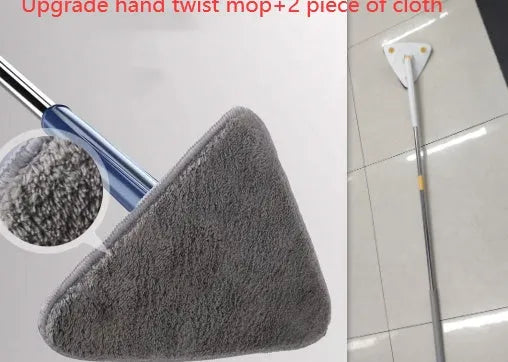 Blue triangle cleaning mop with rotating head and extendable stainless steel pole