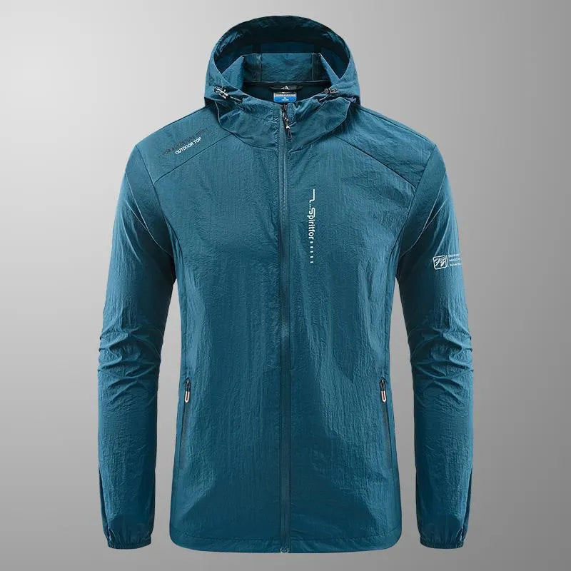 Men's loose fit hooded summer jacket in thin nylon fabric for sun protection
