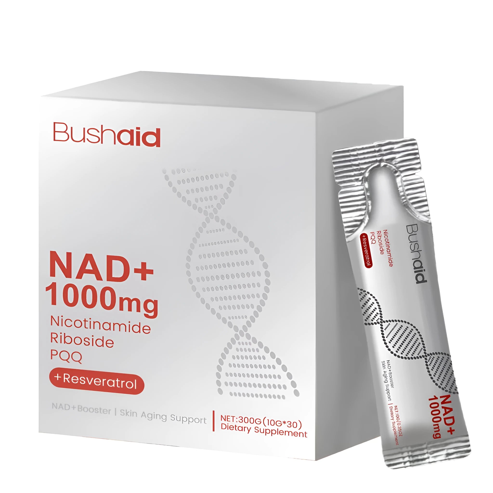 Bottle of anti aging liquid drink supplement, 300g net weight.