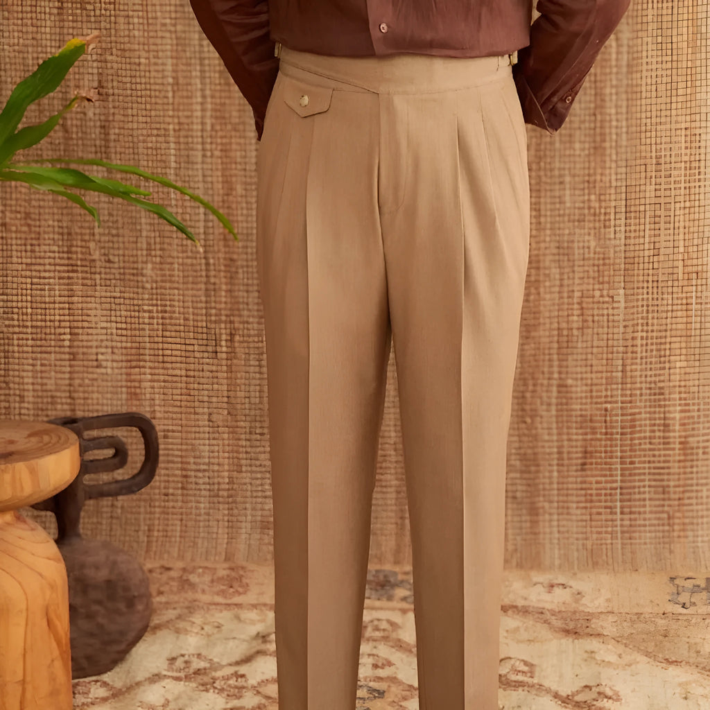 Men's slim fit straight leg business casual trousers in wrinkle resistant polyester fabric